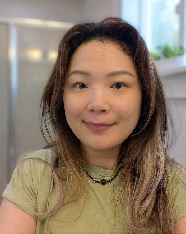 Fresh out of bed with no makeup, brows looking natural