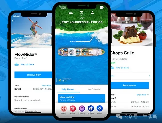 Screenshots of the Royal Caribbean app
