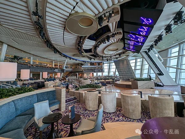 The huge Two70 lounge with panoramic windows at the stern