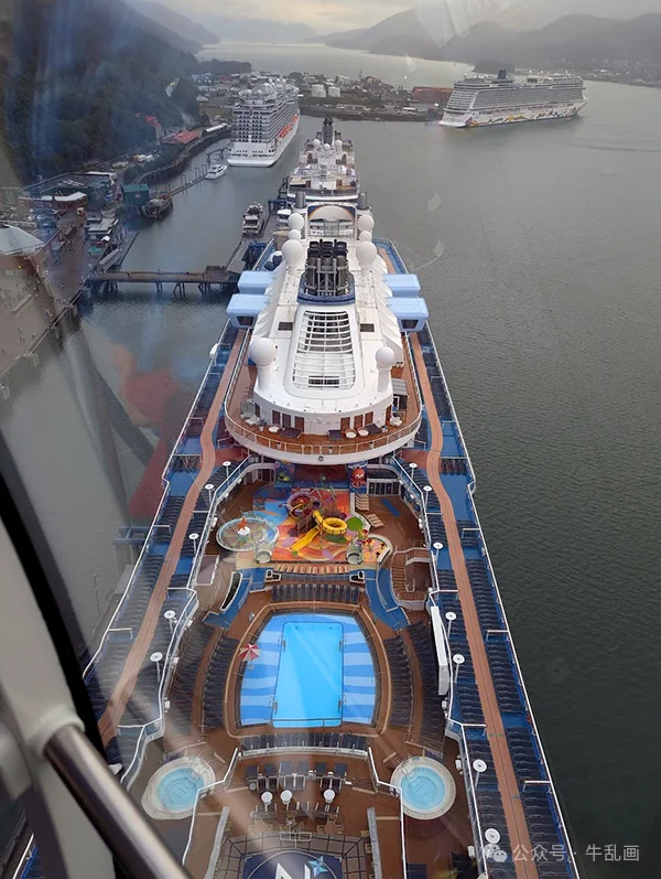 Looking straight down at the ship’s pools and waterslides from the North Star