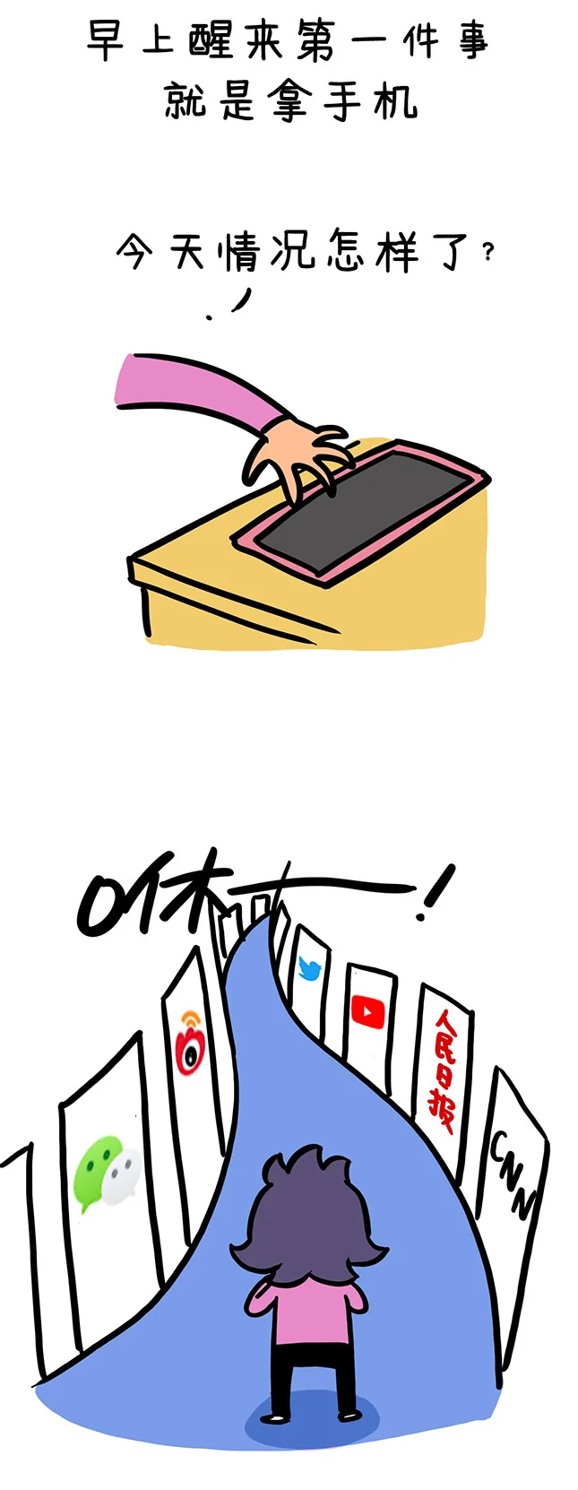 First thing in the morning, a hand grabs the phone and dives into a canyon of news apps